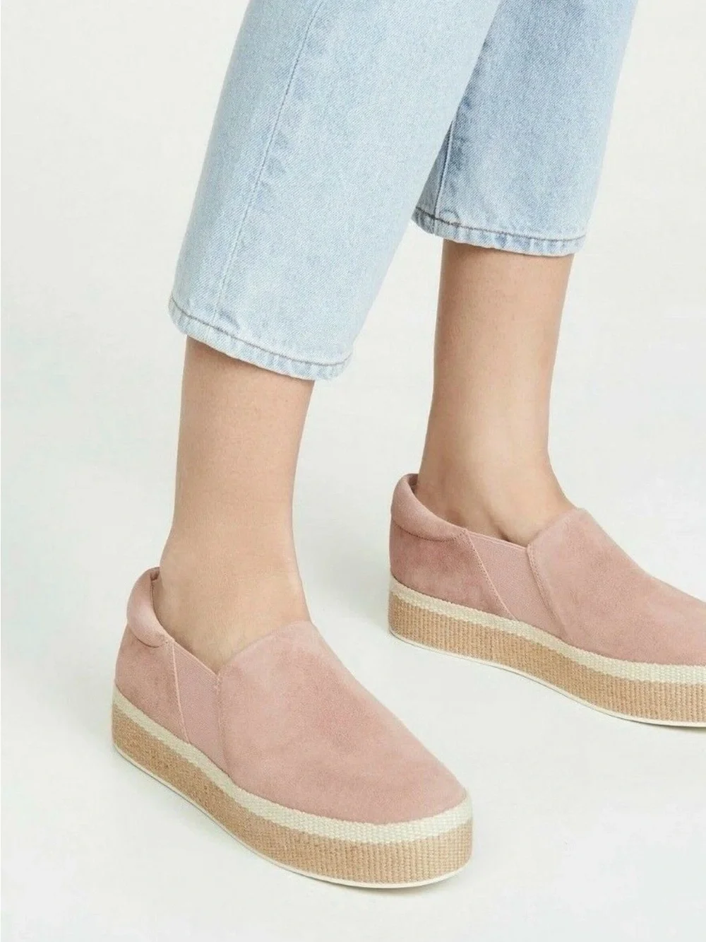 Vince Platform Slip-On Sneakers in Blush Pink Suede